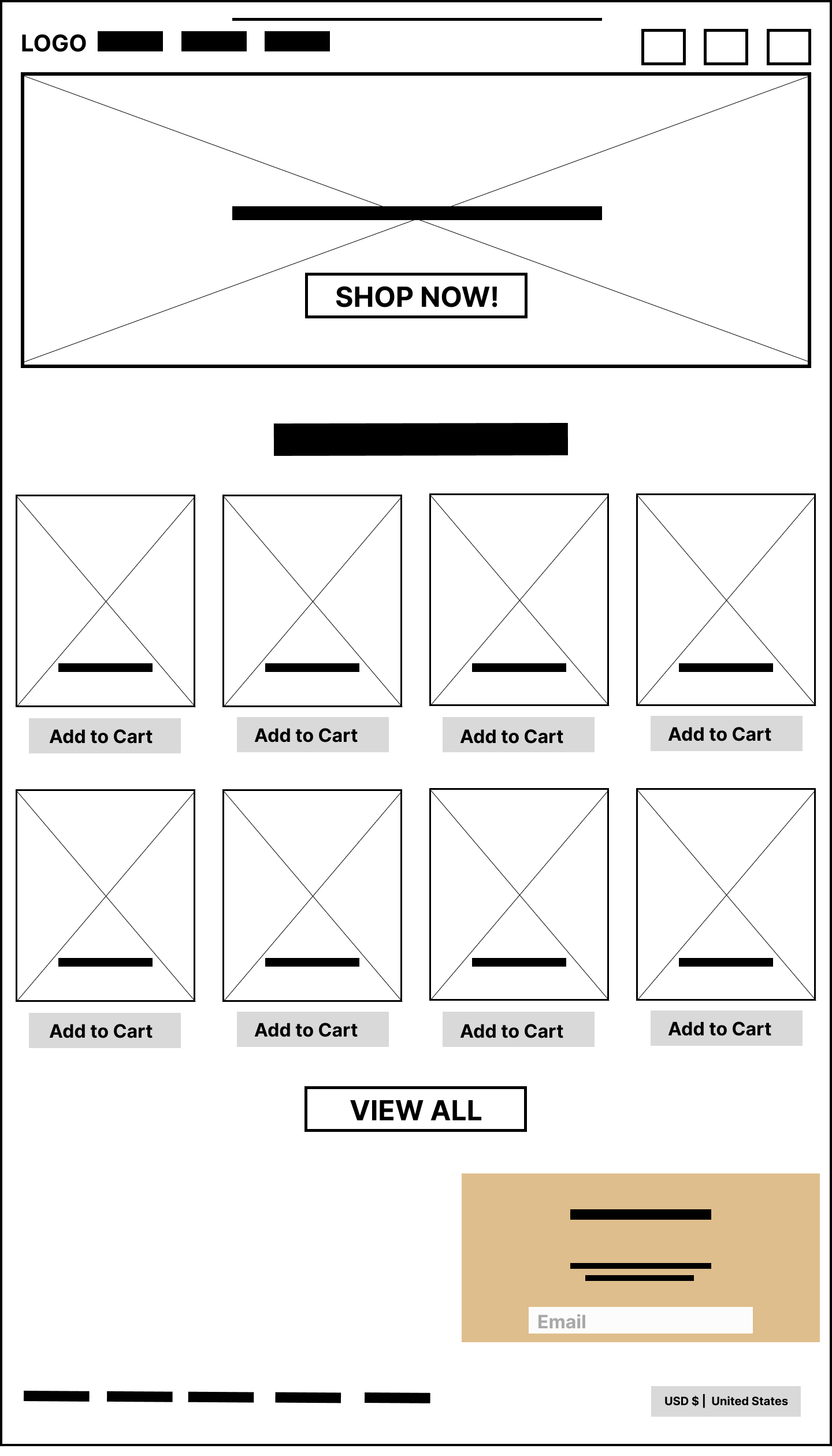 desktop wireframe of website called fluffnest