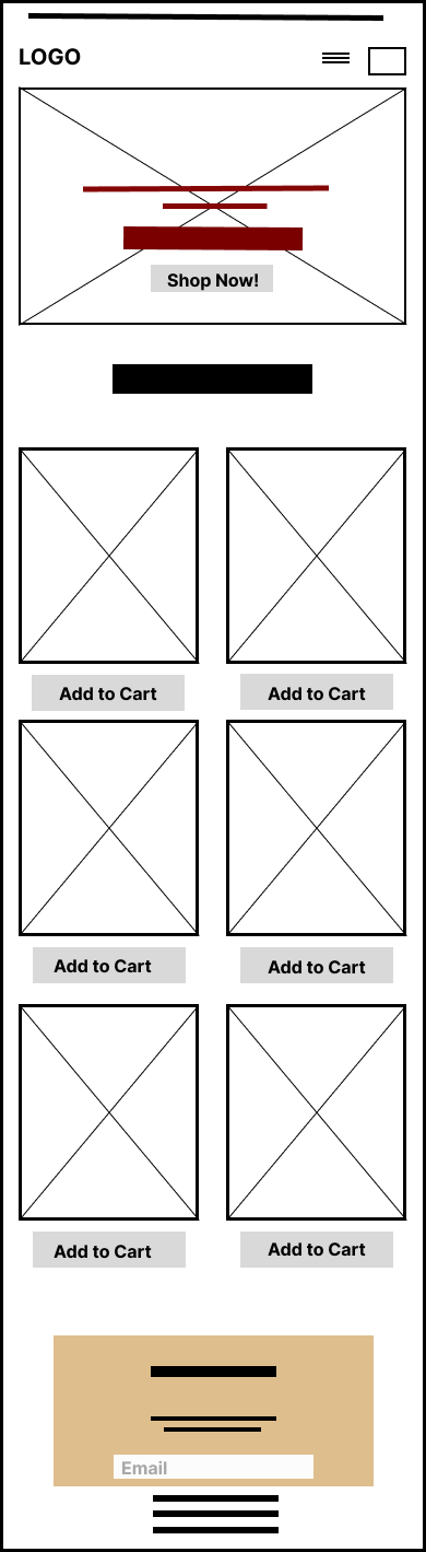 mobile wireframe of website called fluffnest