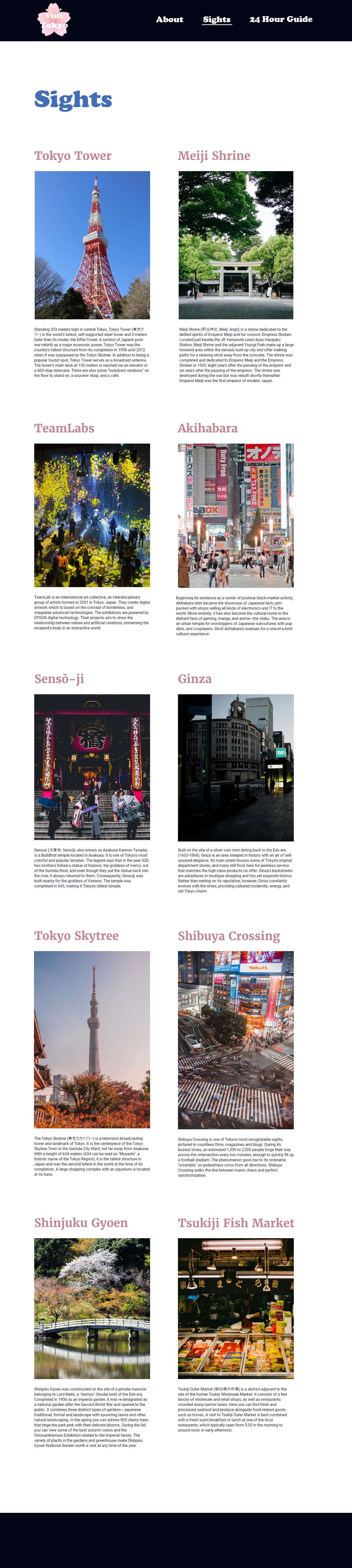 Sights Page for Tokyo Website